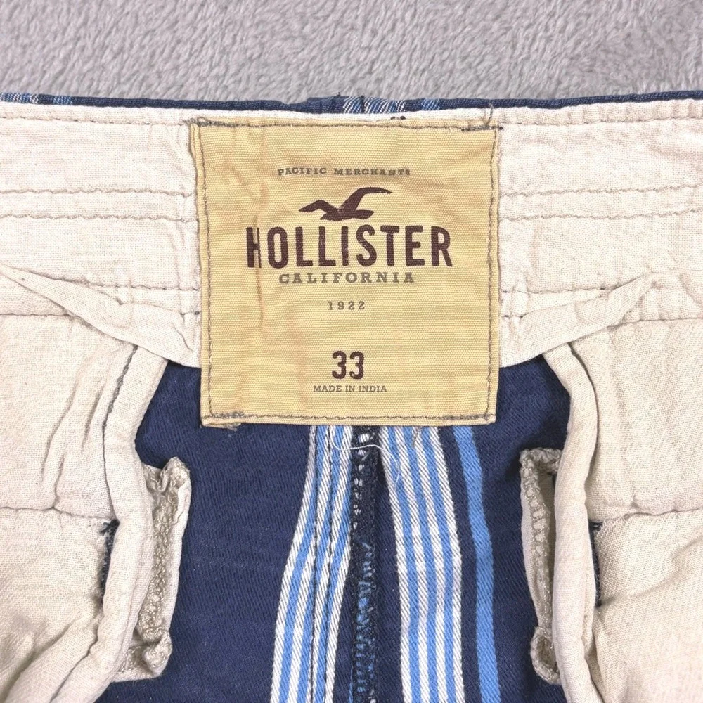 Hollister California Men's Plaid Shorts 33‎ W36 Blue Button Fly Paint Splatter